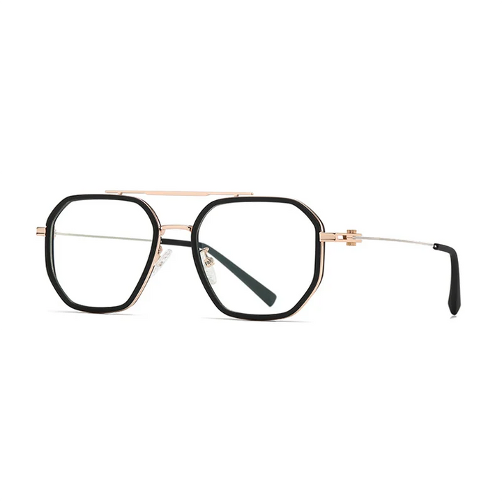 Ralferty Women's Full Rim Polygon Double Bridge Acetate Alloy Eyeglasses R823 Full Rim Ralferty C73 Black CHINA 