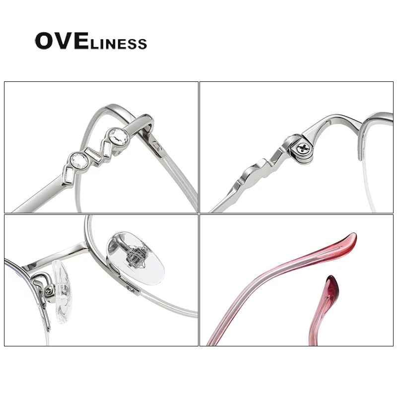 Oveliness Women's Semi Rim Square Oval Titanium Eyeglasses 6014 Semi Rim Oveliness   