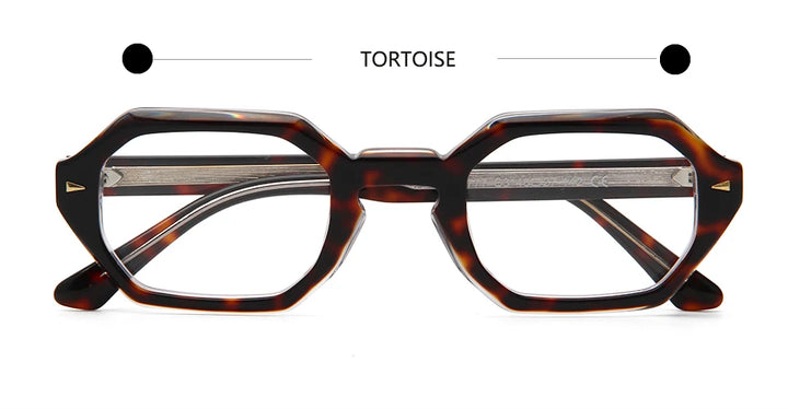 Esnbie Unisex Full Rim Flat Top Hexagon Oval Acetate Eyeglasses 2417 Full Rim Esnbie tortoise  