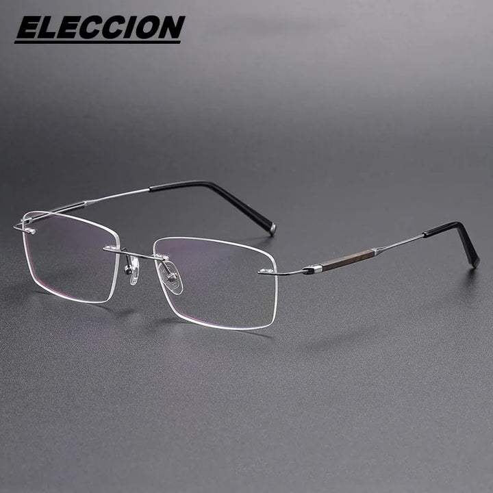 Eleccion Unisex Rimless Oval Square Rosewood Titanium Eyeglasses 25113 Rimless Eleccion Gray CHINA