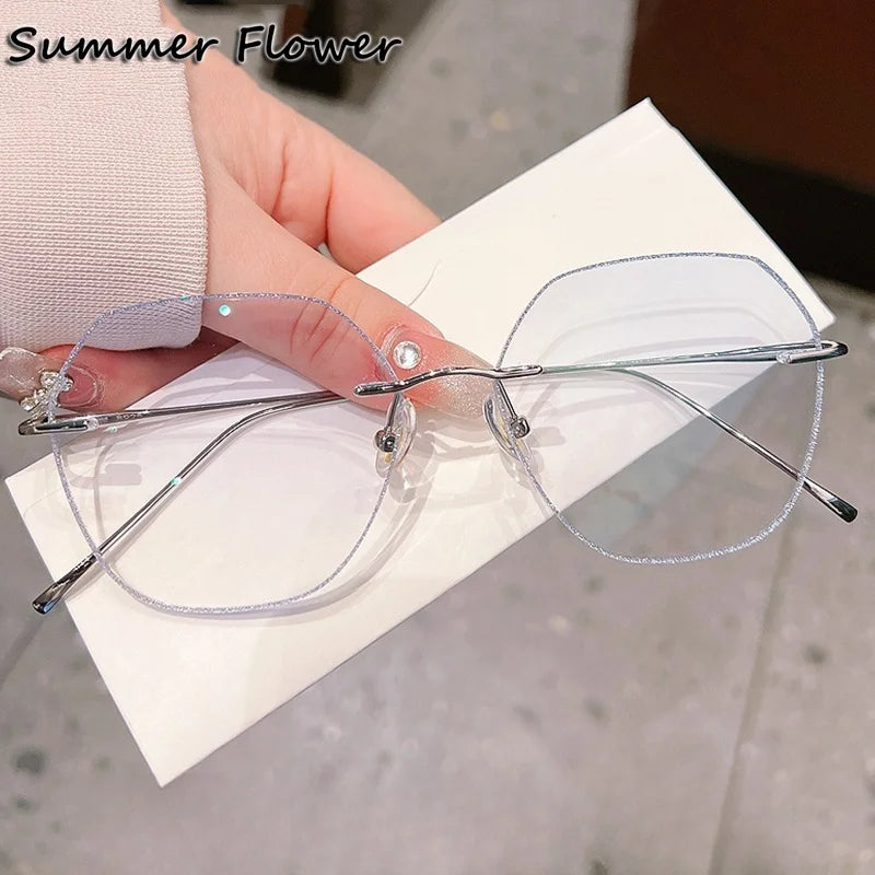 Summer Flower Women's Rimless Polygon Titanium Eyeglasses 524369