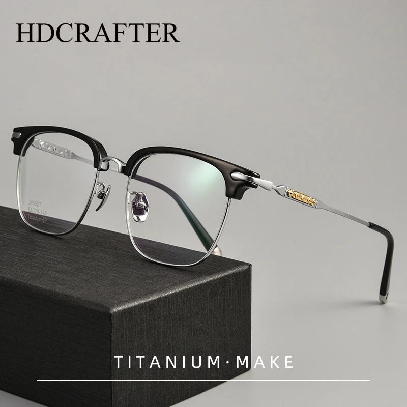 Hdcrafter Men's Full Rim Square Titanium Acetate Eyeglasses J0063t Full Rim Hdcrafter Eyeglasses   