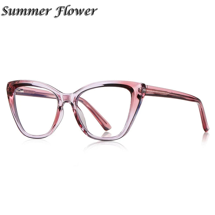 Summer Flower Women's Full Rim Square Cat Eye Tr 90 Titanium Eyeglasses 842148 Full Rim Summer Flower Red Purple