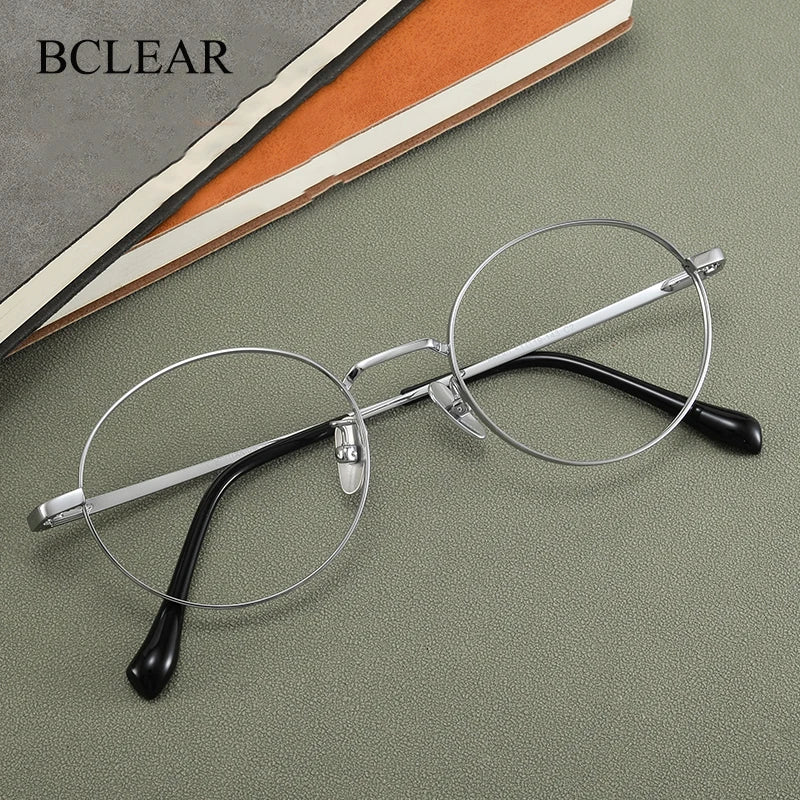 Bclear Unisex Full Rim Round Small Titanium Eyeglasses 86680 Full Rim Bclear   