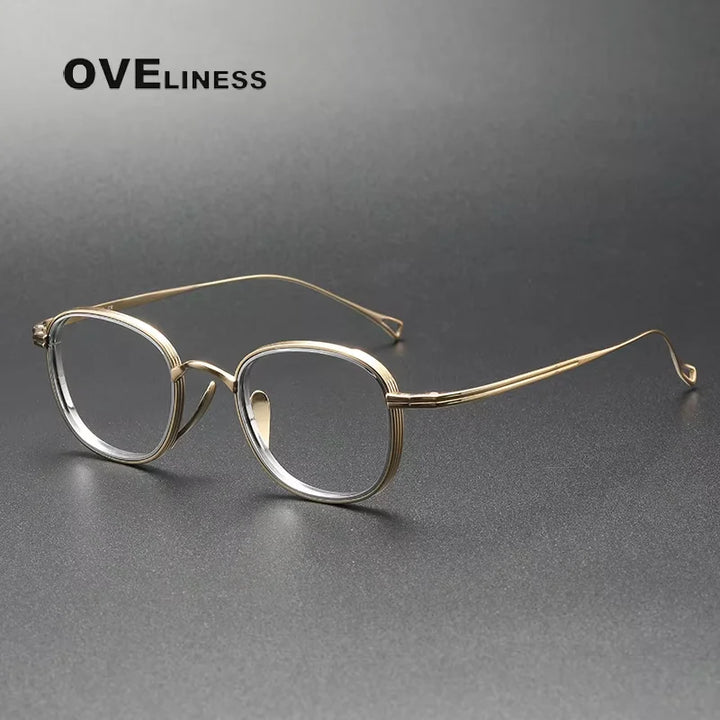 Oveliness Unisex Full Rim Square Titanium Acetate Eyeglasses 41221 Full Rim Oveliness gold silver  