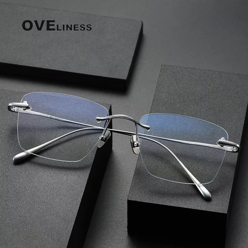 Oveliness Unisex Rimless Square Polygon Titanium Eyeglasses 80954 Rimless Oveliness