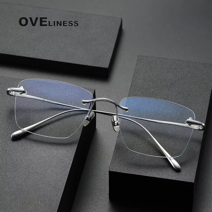 Oveliness Unisex Rimless Square Polygon Titanium Eyeglasses 80954 Rimless Oveliness