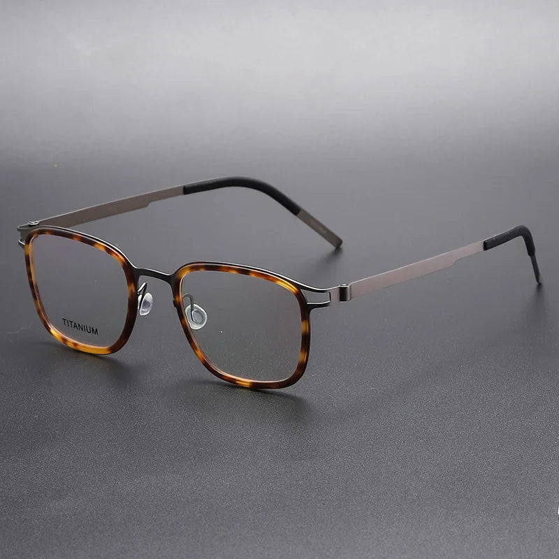 Aimee Unisex Full Rim Square Screwless Titanium Acetate Eyeglasses 9912 Full Rim Aimee Tortoise-Gun  