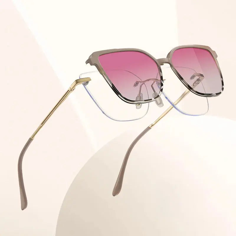 Gmei 710529 Women's Rimless Cat Eye Alloy Frames Clip On Sunglasses FuzWeb