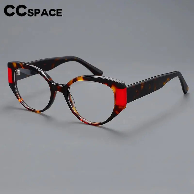 CCSpace Unisex Full Rim Cat Eye Acetate Titanium Eyeglasses 57203 Full Rim CCspace   