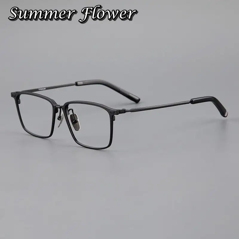 Summer Flower Men's Full Rim Square Acetate Titanium Eyeglasses 97144