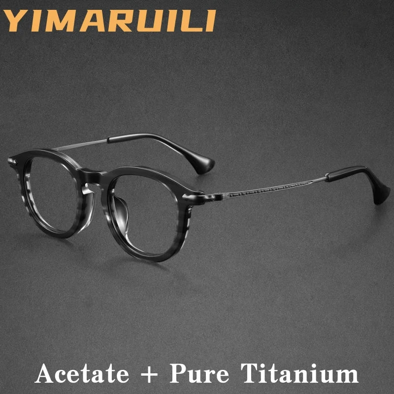 Yimaruili Unisex Full Rim Round Titanium &amp; Acetate Eyeglasses 80907 — view 1 | Yimaruili at FuzWeb