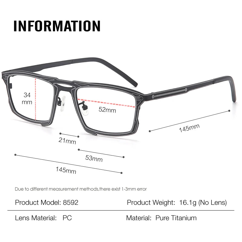 Muzz 8582 men's rectangle pure titanium prescription eyeglasses — view 2