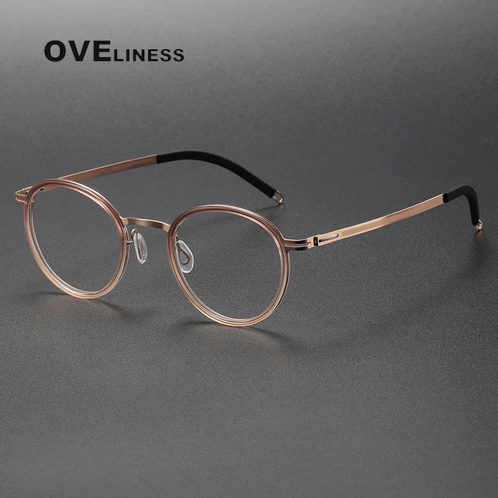 Oveliness Unisex Full Rim Round Acetate Titanium Eyeglasses O8202317 Full Rim Oveliness pink gold  