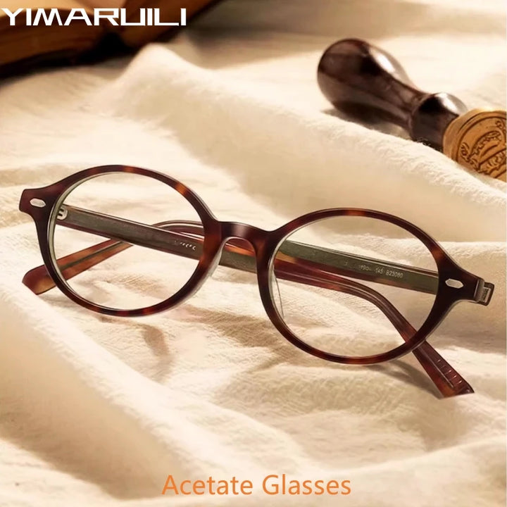 Yimaruili Women's Full Rim Oval Round Acetate Eyeglasses 48046 Full Rim Yimaruili Eyeglasses