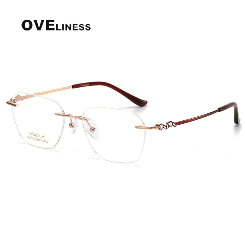 Oveliness Women's Rimless Flat Top Oval Titanium Eyeglasses 6015 Rimless Oveliness rose gold red  