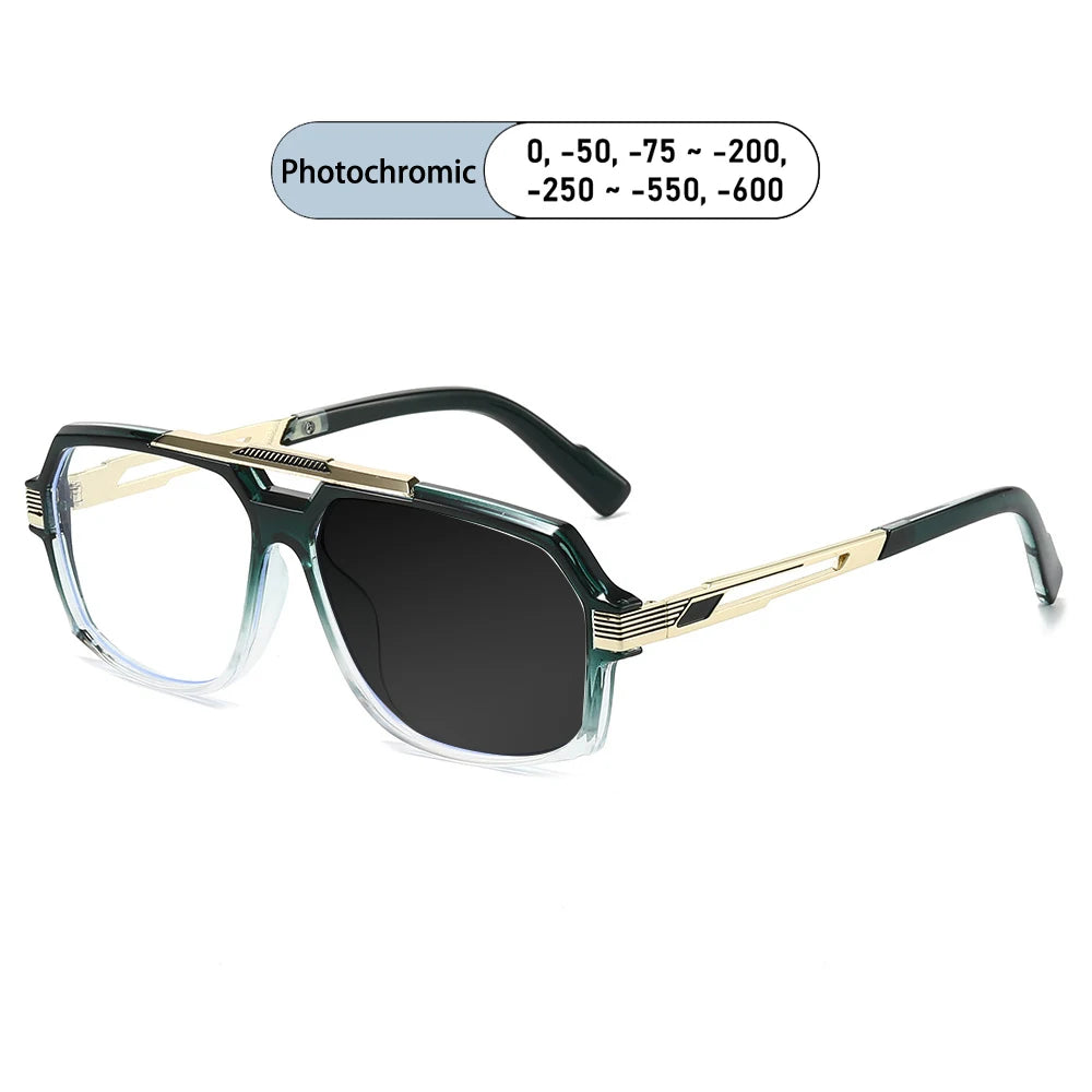Kocolior Unisex Full Rim Square Double Bridge Tr 90 Alloy Photochromic Reading Glasses 242268