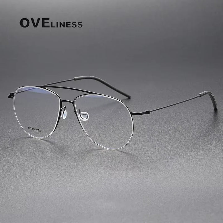 Oveliness Unisex Semi Rim Round Double Bridge Titanium Eyeglasses 55074
