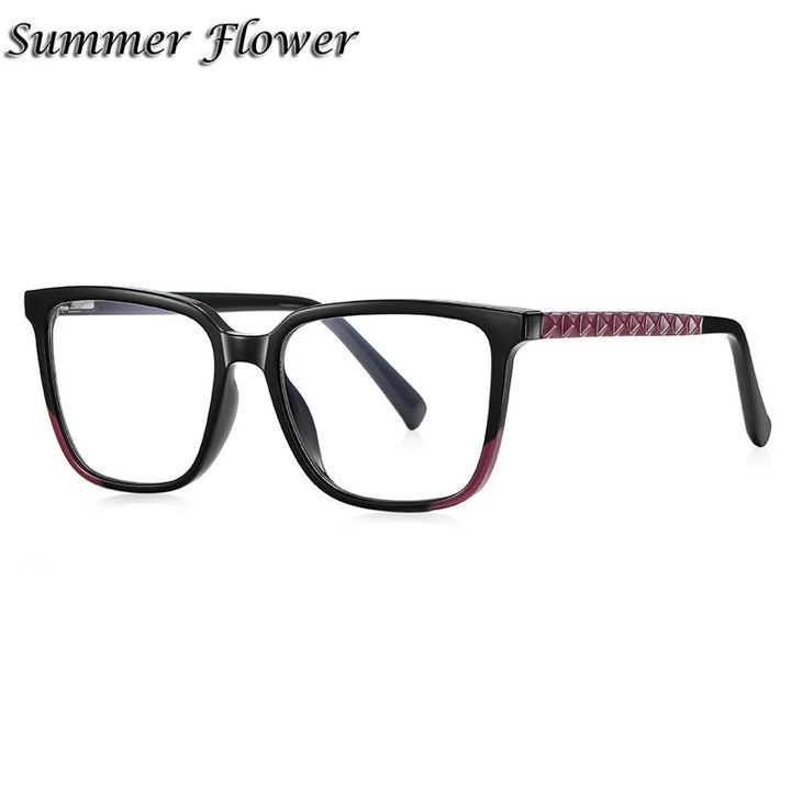 Summer Flower Women's Full Rim Square Tr 90 Titanium Eyeglasses 82135 Full Rim Summer Flower Black Red