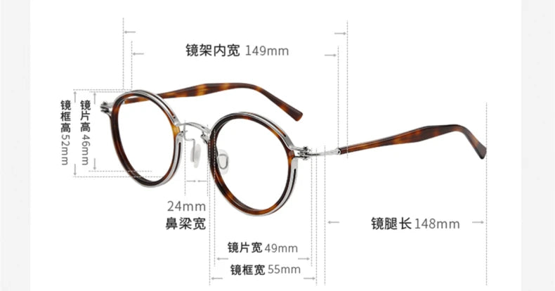 Black Mask Unisex Full Rim Big Round Titanium Acetate Eyeglasses 635862