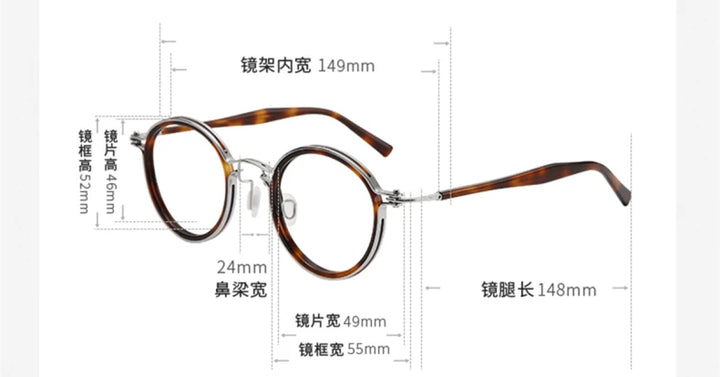 Black Mask Unisex Full Rim Big Round Titanium Acetate Eyeglasses 635862