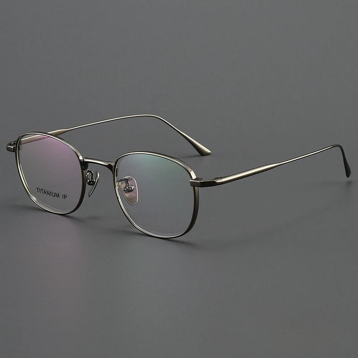 Yimaruili Unisex Full Rim Small Round Square Titanium Eyeglasses Y4921 Full Rim Yimaruili Eyeglasses Gun  