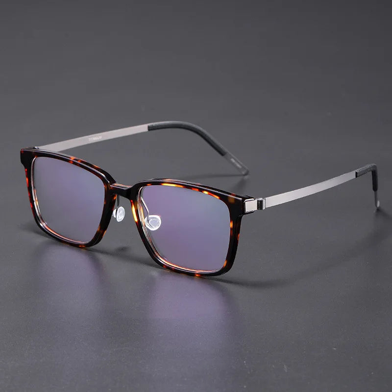 Black Mask Unisex Full Rim Square Acetate Titanium Eyeglasses 1260 Full Rim Black Mask Tortoise  