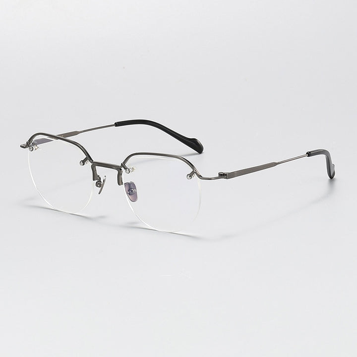 Gatenac Men's Full Rim Flat Top Round Titanium Eyeglasses Gxyj1071 Full Rim Gatenac Gun  