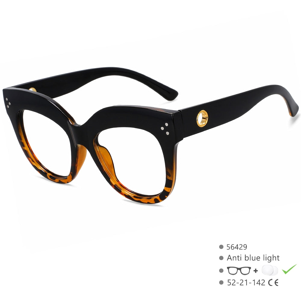 CCSpace Women's Full Rim Cat Eye PC Plastic Eyeglasses 56429 Full Rim CCspace BlackLeopard  
