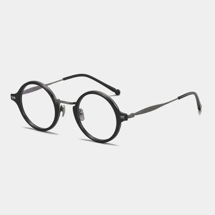 Black Mask Unisex Full Rim Round Titanium Eyeglasses 945927 Full Rim Black Mask Black-Gray