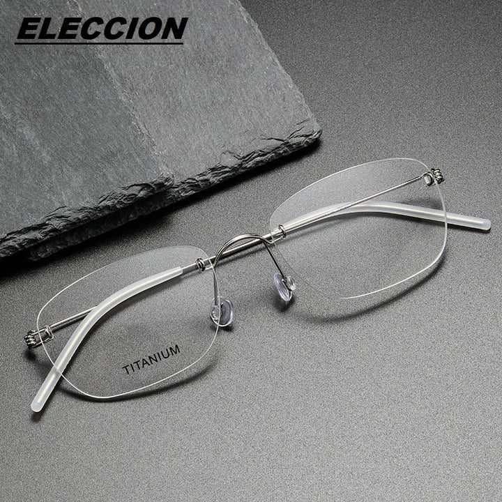 Eleccion Women's Rimless Oval Square Titanium Eyeglasses 2497