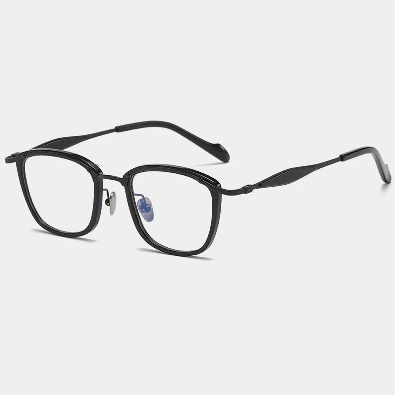 Gatenac Unisex Full Rim Square Acetate Titanium Eyeglasses Gxyj1157 Full Rim Gatenac Black  