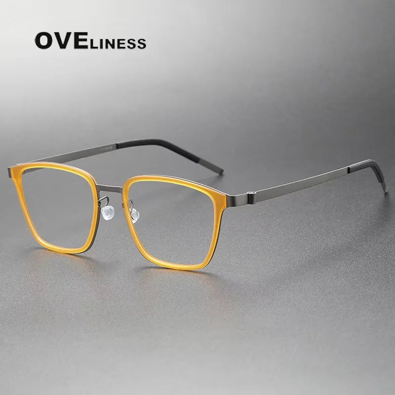 Oveliness Unisex Full Rim Big Square Screwless Titanium Eyeglasses 749 Full Rim Oveliness yellow gun  