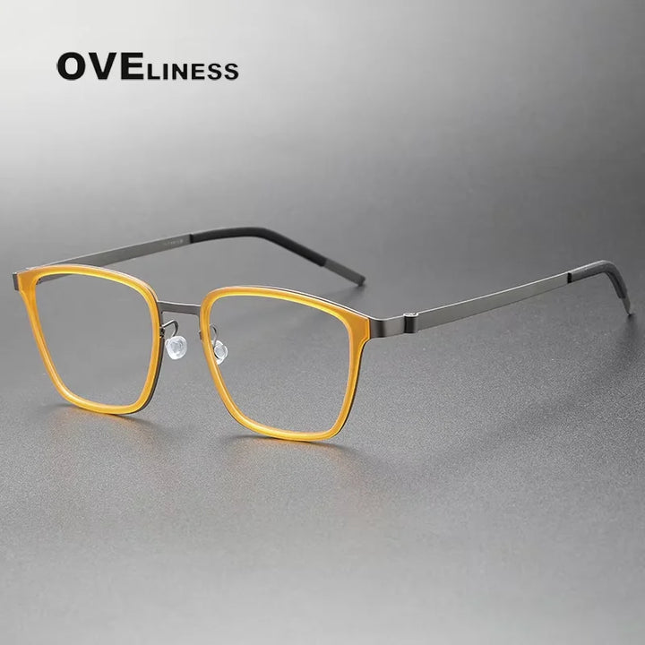 Oveliness Unisex Full Rim Big Square Screwless Titanium Eyeglasses 749 Full Rim Oveliness yellow gun  