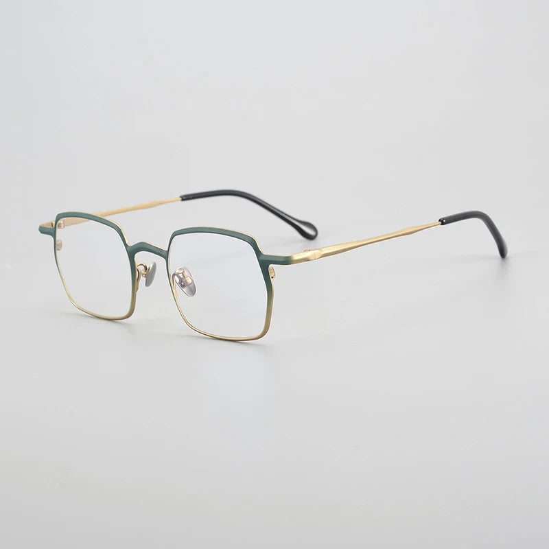 Gatenac Unisex Full Rim Square Titanium Eyeglasses Gxyj1456 Full Rim Gatenac Green Gold  