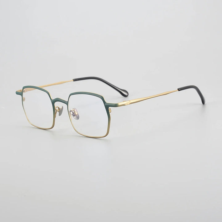 Gatenac Unisex Full Rim Square Titanium Eyeglasses Gxyj1456 Full Rim Gatenac Green Gold  