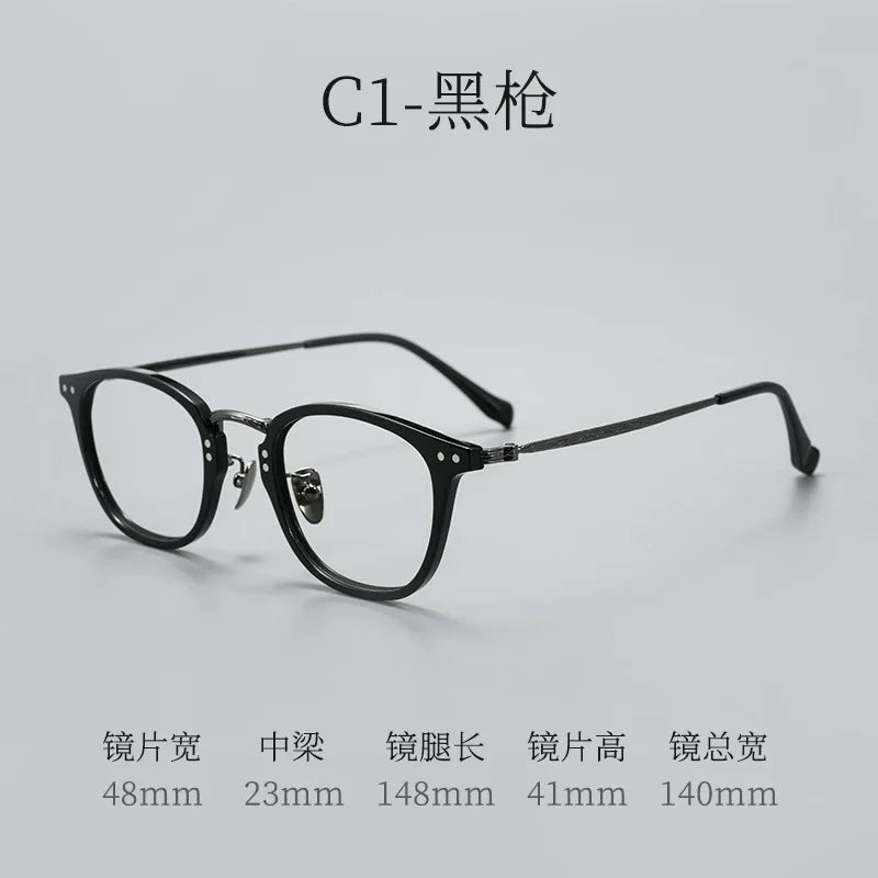 Bclear Unisex Full Rim Square Round Acetate Titanium Eyeglasses 366513