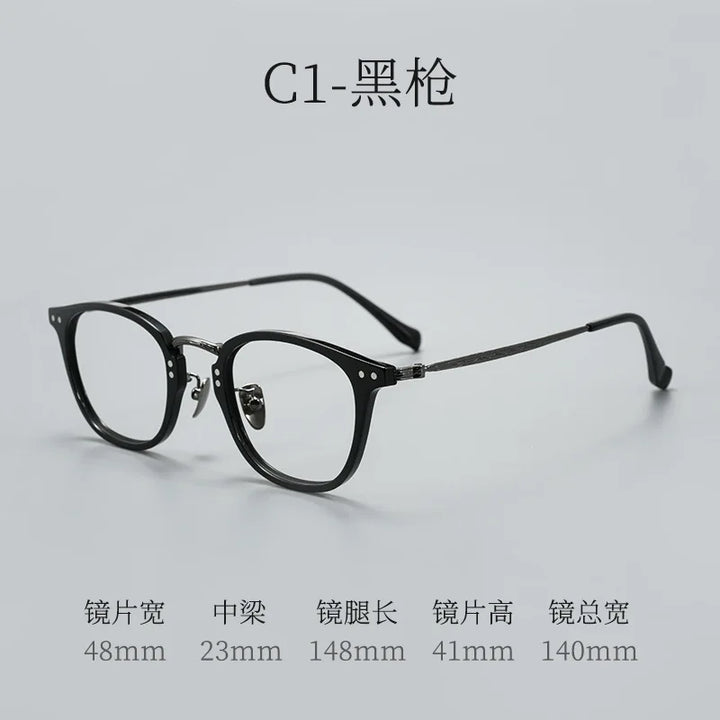 Bclear Unisex Full Rim Square Round Acetate Titanium Eyeglasses 366513