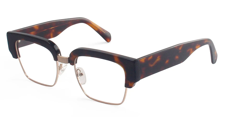Esnbie Men's Full Rim Square Brow Line Acetate Alloy Eyeglasses Eyeglasses 123218