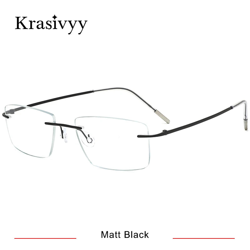 Krasivyy Unisex Rimless Square Screwless Titanium Eyeglassess 24105 Rimless Krasivyy Matt Black