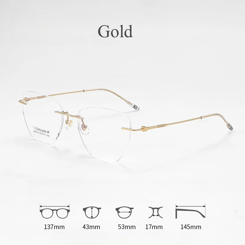 KatKani Mens Rimless Polygonal Titanium Eyeglasses 6019 Rimless KatKani Eyeglasses Gold  