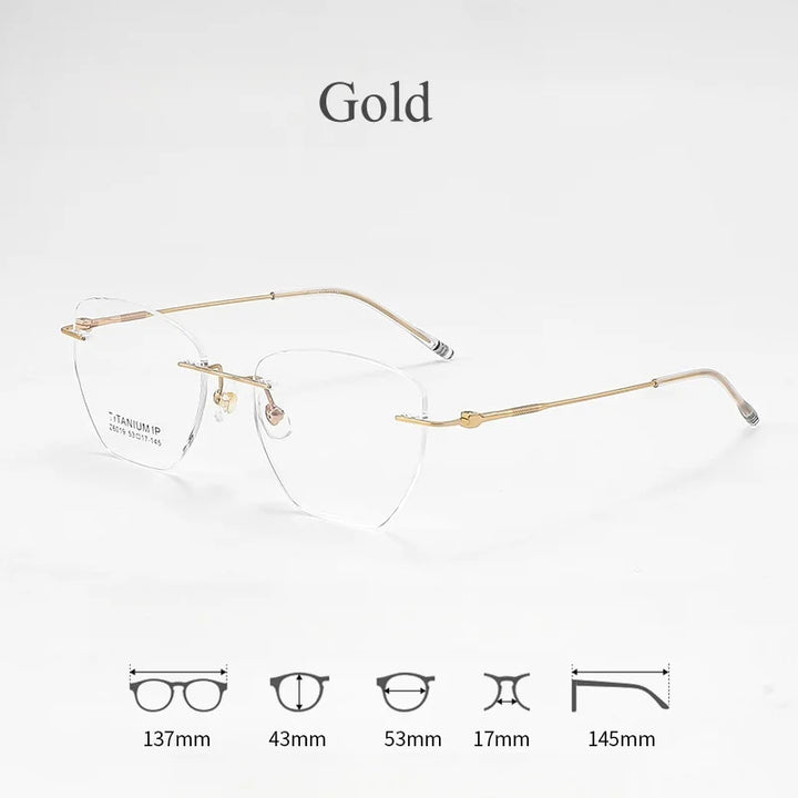 KatKani Mens Rimless Polygonal Titanium Eyeglasses 6019 Rimless KatKani Eyeglasses Gold  