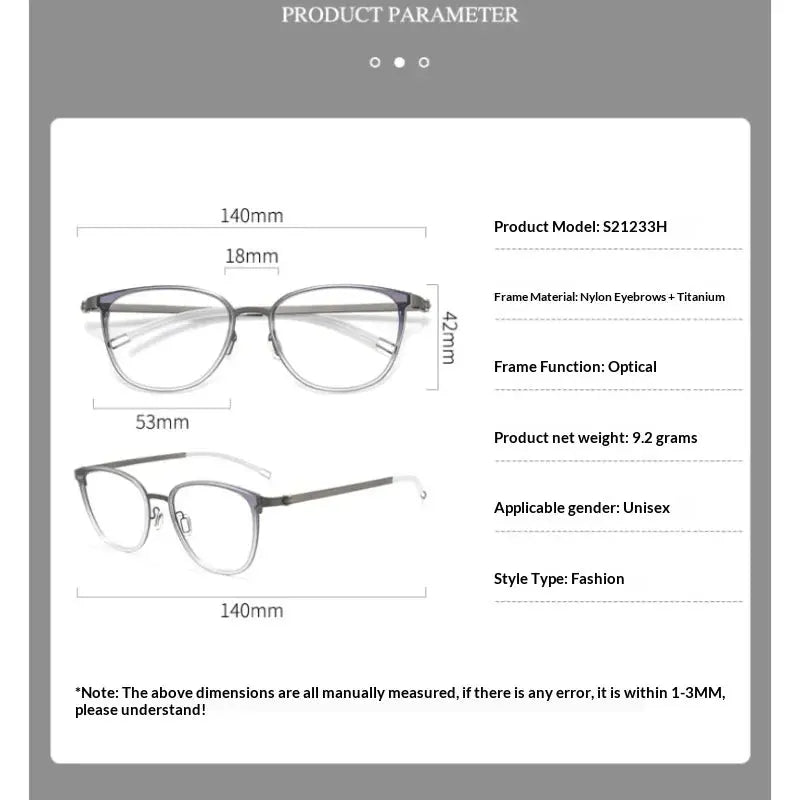 Aror Full Rim 212330 140mm Screwless Square Titanium Unisex Frames FuzWeb