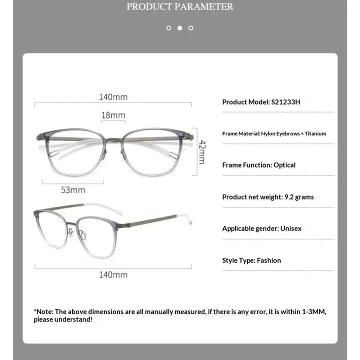 Aror Full Rim 212330 140mm Screwless Square Titanium Unisex Frames FuzWeb