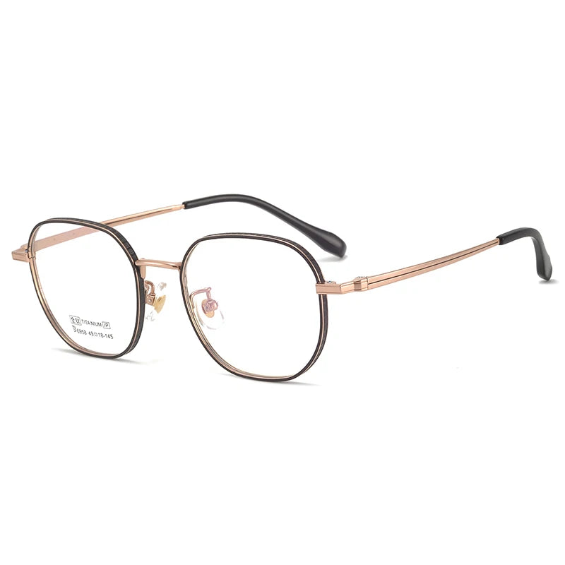 Bclear Unisex Full Rim Small Square Polygon Titanium Eyeglasses 6958 Full Rim Bclear Black Gold  