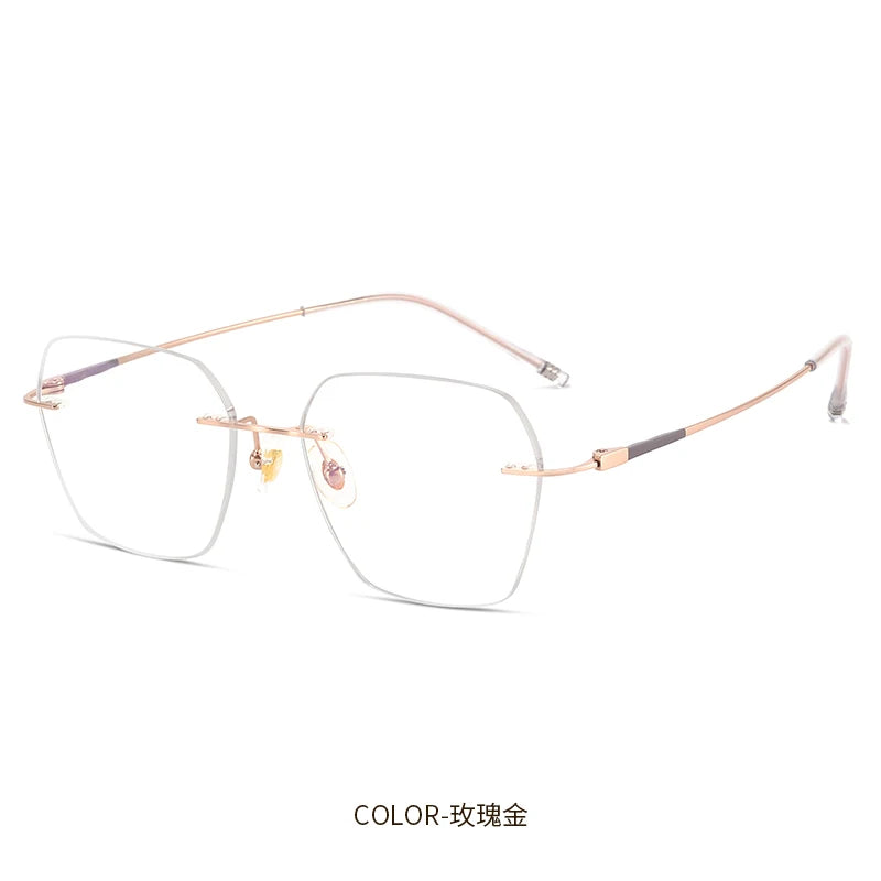 Reven Jate Women's Rimless Flat Top Polygon Titanium Eyeglasses 96074 Rimless Reven Jate rose golden