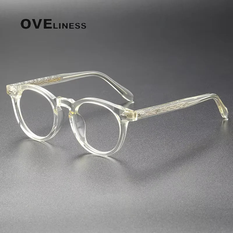 Oveliness Unisex Full Rim Round Acetate Titanium Eyeglasses 44505 Full Rim Oveliness champagne