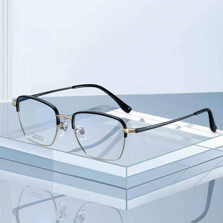Hotony Unisex Full Rim Polygon Square Titanium Eyeglasses 20387