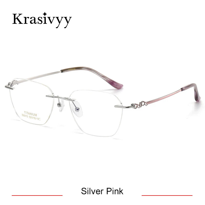 Krasivyy Women's Rimless Polygon Square Titanium Eyeglasses 6015 Rimless Krasivyy Silver Pink  