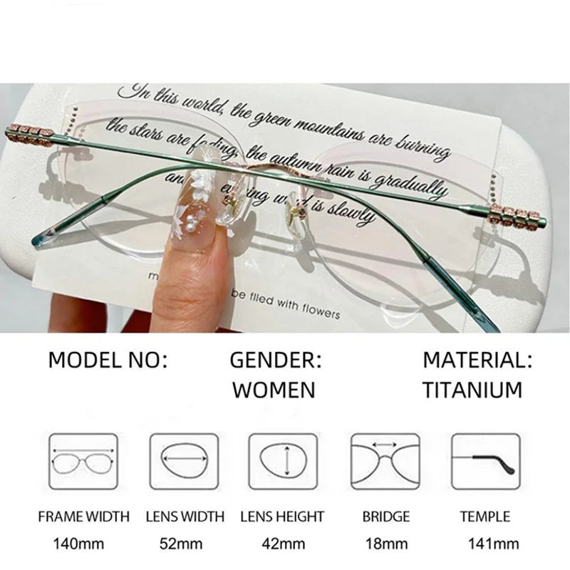 Summer Flower Women's Rimless Round Cat Eye Titanium Eyeglasses 694218